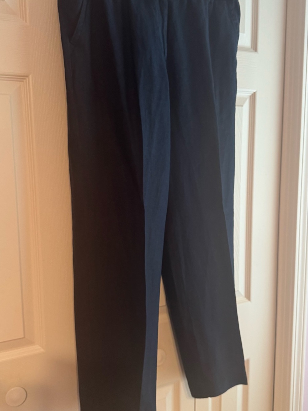 EUC TALBOTS Washable NAVY LINEN Pants, Size L, like-new